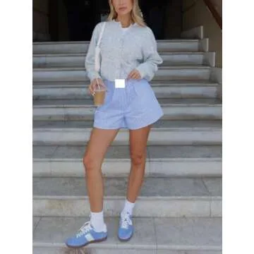 Women Y2k Button Down Crop Sweater Cardigan Long Sleeve Open Front Crewneck Cardigan Cute Knit Pullover Tops(Gray,Small)
