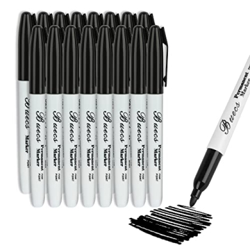 Buecs Permanent Markers, 128 Count Black Permanent Markers, Fine Point, Waterproof & Smear Proof Mar...