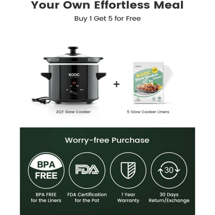 KOOC Small 2-Quart Slow Cooker with Ceramic Pot