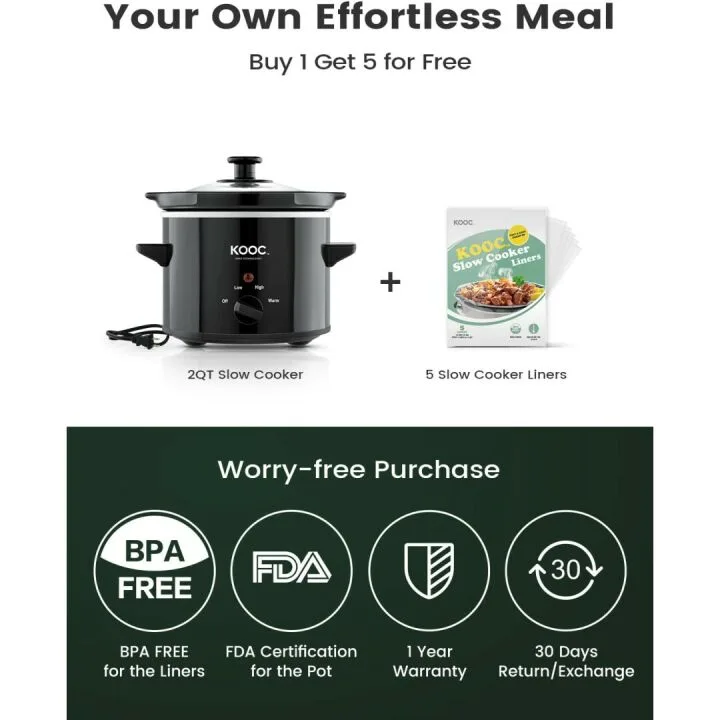 KOOC Small 2-Quart Slow Cooker with Ceramic Pot