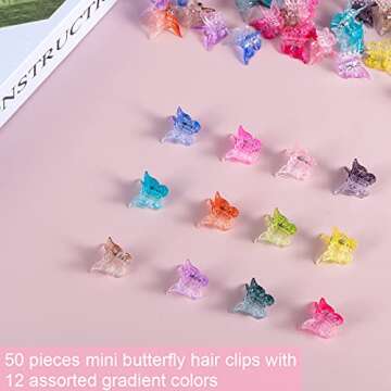 50Pcs Tiweio Butterfly Hair Accessories, Small Pastel Cute 90s Claw Clips for Women and Girls, 12 Assorted Gradient Colors with Box