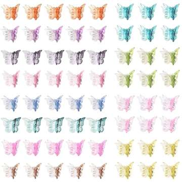 50Pcs Tiweio Butterfly Hair Accessories, Small Pastel Cute 90s Claw Clips for Women and Girls, 12 Assorted Gradient Colors with Box