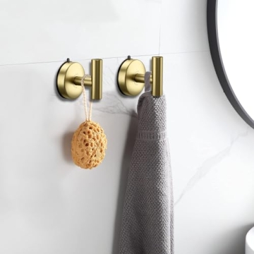 DGYB Large Cup Hooks for Bathrooms Set of 2 Gold Towel Hooks for Stainless Steel 15 Lb Removable Wall Hooks for Hanging Heavy Duty
