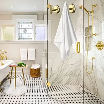 DGYB Large Cup Hooks for Bathrooms Set of 2 Gold Towel Hooks for Stainless Steel 15 Lb Removable Wall Hooks for Hanging Heavy Duty