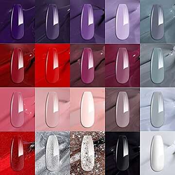 23Pcs Gel Nail Polish Kit, Soak Off Nail Gel Polish Kit with No Wipe Glossy & Matte Top and Base Coat Pastel Pink Brown Red Black Natural Nude Nail Art Nail Polish Set