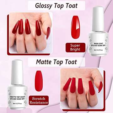23Pcs Gel Nail Polish Kit, Soak Off Nail Gel Polish Kit with No Wipe Glossy & Matte Top and Base Coat Pastel Pink Brown Red Black Natural Nude Nail Art Nail Polish Set