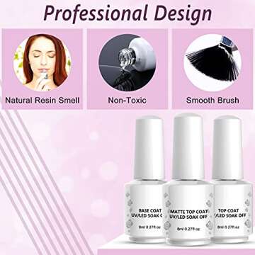 23Pcs Gel Nail Polish Kit, Soak Off Nail Gel Polish Kit with No Wipe Glossy & Matte Top and Base Coat Pastel Pink Brown Red Black Natural Nude Nail Art Nail Polish Set