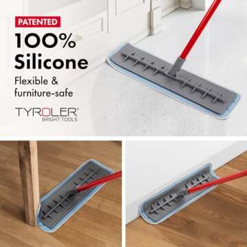 Tyroler Microfiber Patented Floor Mop, 100% Silicone Won't Scratch Furniture. Long Aluminum Anti-Rus...