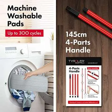 Tyroler Microfiber Patented Floor Mop, 100% Silicone Won't Scratch Furniture. Long Aluminum Anti-Rust Handle, Fit to Hardwood, Walls, Laminate, Parquet & Tile - 2 Free Microfiber Pads