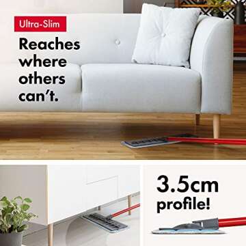 Tyroler Microfiber Patented Floor Mop, 100% Silicone Won't Scratch Furniture. Long Aluminum Anti-Rust Handle, Fit to Hardwood, Walls, Laminate, Parquet & Tile - 2 Free Microfiber Pads