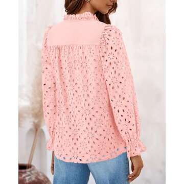 PRETTYGARDEN Women's Dressy Casual Blouse Tops Fall Spring Puff Long Sleeve Button V Neck Hollow Out...