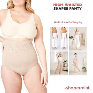 SHAPERMINT Shapewear Tummy Control Panty - High-Waisted Shapewear for Women, Body Shaper Tummy Control Underwear, Faja Nude