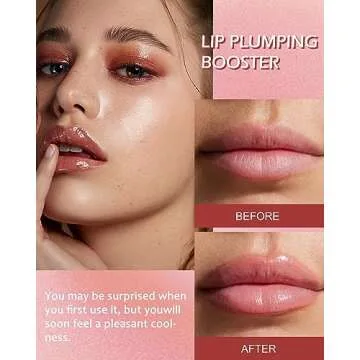 Lip Plumping Booster Lip Gloss,Plump and Pout Lip Plumper Hydrating & Volumizes Lip Gloss,Enhancing Plump Effect for Fuller Lips,High Shine Lip Glaze,Valentine's Day Makeup Gift for Women Girl-01+02