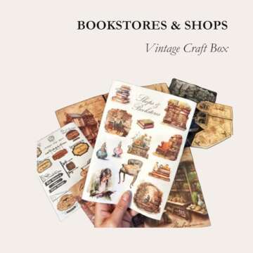 Vintage Craft Box with Vellum Papers, Vintage Stickers, Washi Tapes, Arts and Crafts Supplies for Journaling, Scrapbooking, Art Projects, Crafting, Craft Kit for Women (Bookstore & Shop)