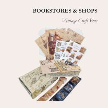 Vintage Craft Box with Vellum Papers, Vintage Stickers, Washi Tapes, Arts and Crafts Supplies for Journaling, Scrapbooking, Art Projects, Crafting, Craft Kit for Women (Bookstore & Shop)