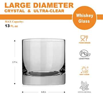 LUXU Crystal Whiskey Glasses, 13oz Heavy Base Old Fashioned Rocks Glasses - Lowball Bar Glasses for ...