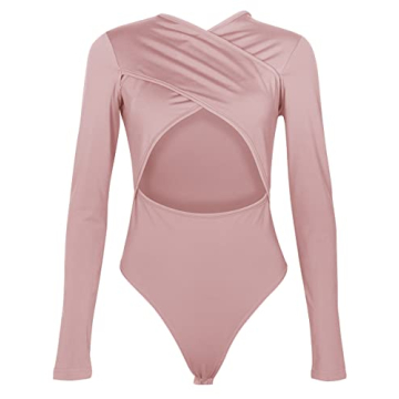 PRIMODA Women's Cutout Long Sleeve Bodysuit Pink L
