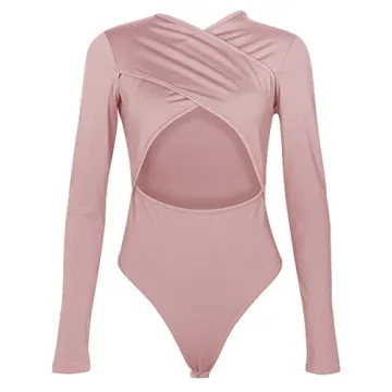 PRIMODA Women's Cutout Long Sleeve Bodysuit Pink L