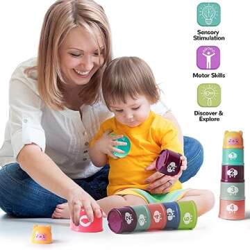 5 in 1 Baby Toys 6 to 12 to 18 Months, Montessori Toys for 1 Year Old, Montessori Toys for Babies 6-12 Months, Sensory Toys for Babies, Baby Tissue Box, Stacking Cups, Shape Sorter Cube Sensory Toys