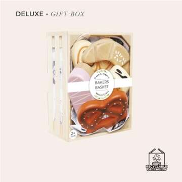 Le Toy Van - Educational Wooden Honeybee Market Baker's Basket Crate | Wood Play Food | Supermarket Pretend Play Shop Food