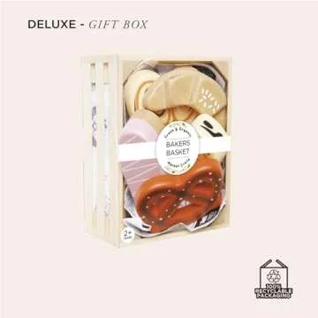 Le Toy Van - Educational Wooden Honeybee Market Baker's Basket Crate | Wood Play Food | Supermarket Pretend Play Shop Food