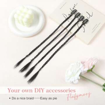 Flufymooz 4PC Braid in Hair Extension 14 Inch Clip in Braid Extensions for Women Synthetic Hairpieces for Daily Use Party Styling (Natural Black)