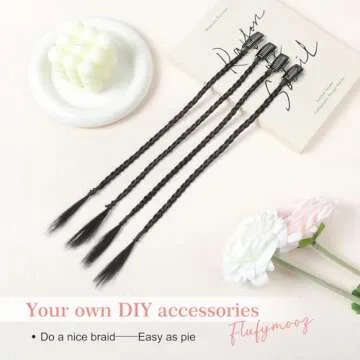 Flufymooz 4PC Braid in Hair Extension 14 Inch Clip in Braid Extensions for Women Synthetic Hairpieces for Daily Use Party Styling (Natural Black)
