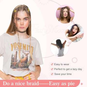 Flufymooz 4PC Braid in Hair Extension 14 Inch Clip in Braid Extensions for Women Synthetic Hairpieces for Daily Use Party Styling (Natural Black)