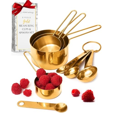 Gold Measuring Cups & Spoons Set - Stylish 8PC Kitchen Utensils