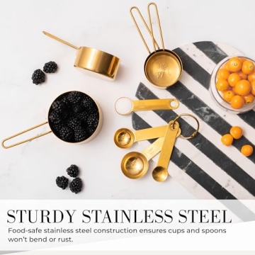 Gold Measuring Cups & Spoons Set - Stylish 8PC Kitchen Utensils