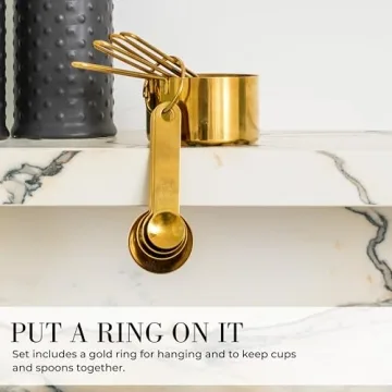 Gold Measuring Cups & Spoons Set - Stylish 8PC Kitchen Utensils