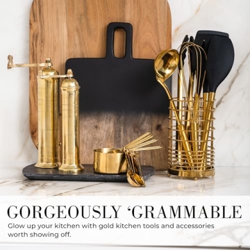 Gold Measuring Cups & Spoons Set - Stylish 8PC Kitchen Utensils