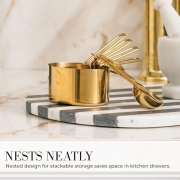 Gold Measuring Cups & Spoons Set - Stylish 8PC Kitchen Utensils