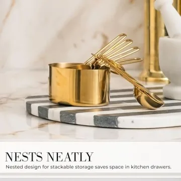 Gold Measuring Cups & Spoons Set - Stylish 8PC Kitchen Utensils