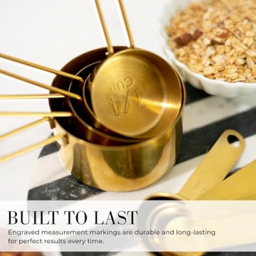 Gold Measuring Cups & Spoons Set - Stylish 8PC Kitchen Utensils