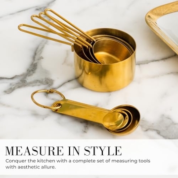 Gold Measuring Cups & Spoons Set - Stylish 8PC Kitchen Utensils