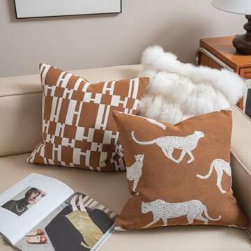 Croker Horse 18x18'' Inches Throw Pillow Cushion Cover - Leopard Cheetah Pattern Chenille Jacquard E...