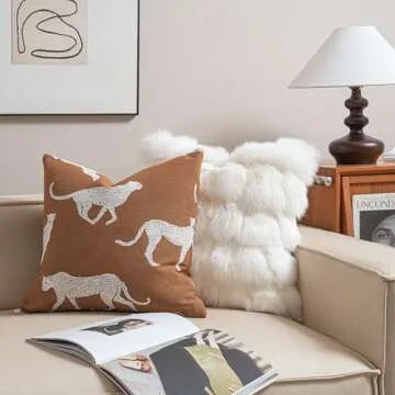 Croker Horse 18x18'' Inches Throw Pillow Cushion Cover - Leopard Cheetah Pattern Chenille Jacquard Embroidery Luxury Modern Fashion Style Couch Sofa Pillow Cover for Living Room Bedroom