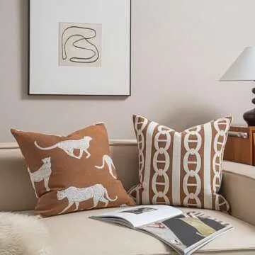 Croker Horse 18x18'' Inches Throw Pillow Cushion Cover - Leopard Cheetah Pattern Chenille Jacquard Embroidery Luxury Modern Fashion Style Couch Sofa Pillow Cover for Living Room Bedroom