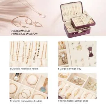 V-LAFUYLIFE Jewelry Box for Women, Travel Jewelry Organizer Ladies Watch and Jewelry Case Travel Jewelry Case for Necklaces. (Burgundy Red)