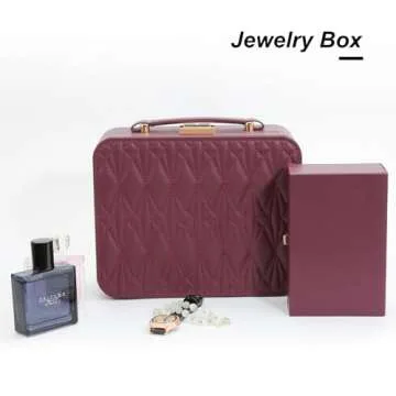 V-LAFUYLIFE Jewelry Box for Women, Travel Jewelry Organizer Ladies Watch and Jewelry Case Travel Jewelry Case for Necklaces. (Burgundy Red)