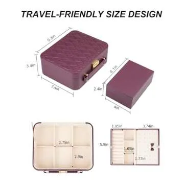 V-LAFUYLIFE Jewelry Box for Women, Travel Jewelry Organizer Ladies Watch and Jewelry Case Travel Jewelry Case for Necklaces. (Burgundy Red)