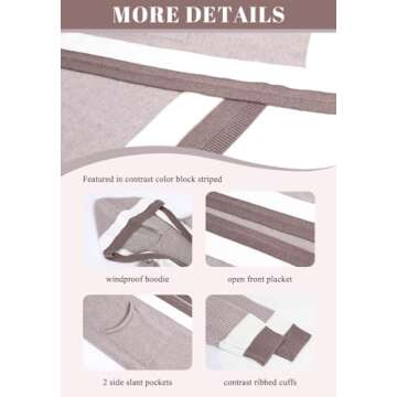 chouyatou Women's Color Block Vertical Striped Open Front Oversized Hooded Long Cardigan Sweaters with Pockets (Medium, Apricot Khaki)