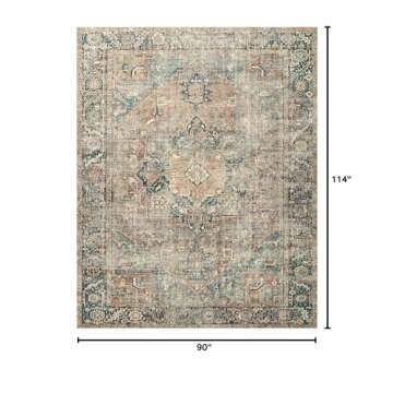 Loloi Margot Collection 7'-6" x 9'-6" Area Rug in Terracotta/Lagoon - Thick Low Pile Area Rug, No-Sh...