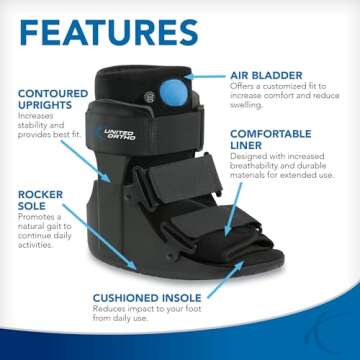 United Ortho Short Air Cam Walker Fracture Boot, Extra Large, Black