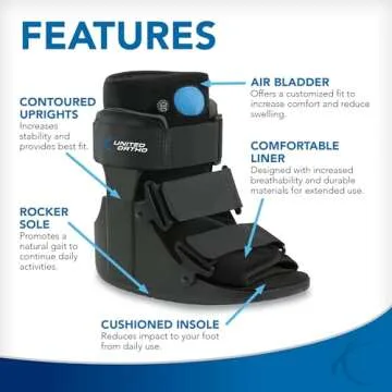 United Ortho Short Air Cam Walker Fracture Boot, Extra Large, Black