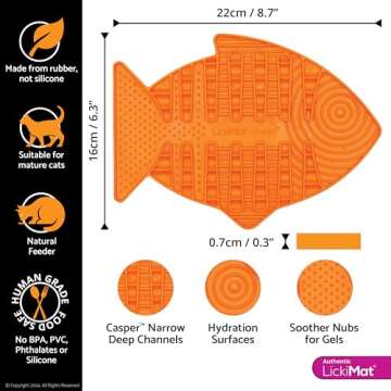 LickiMat Casper, Fish-Shaped Cat Slow Feeders Lick Mat, Boredom Anxiety Reducer; Perfect for Food, T...