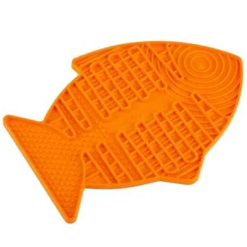 LickiMat Casper, Fish-Shaped Cat Slow Feeders Lick Mat, Boredom Anxiety Reducer; Perfect for Food, Treats, Yogurt, or Peanut Butter. Fun Alternative to a Slow Feed Cat Bowl or Dish, Orange