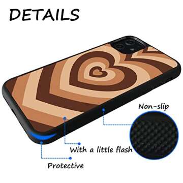 MOKENS Cute Phone Cases Aesthetic Brown Heart Phone Case Protective Compatible with iPhone 11