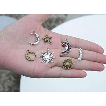 Mixed Moon and Star Charms Pendants Necklace Earrings Bracelet Charms DIY for Crafting, Jewelry Maki...